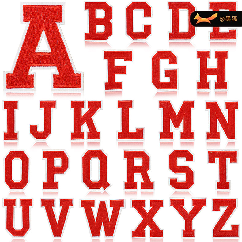China Red 8cm English Alphabet Embroidery Cloth Sticker embroidery Alphabet Sticker Heat Transfer Embroidery Sticker