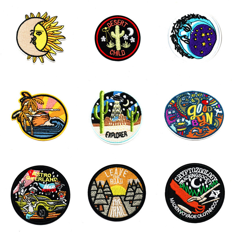 Embroidery badge round hat badge sun and moon luggage clothing accessories