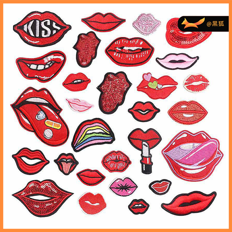 lip embroidery cloth sticker Patches sticker sun red lip embroidery label clothes Patches sticker