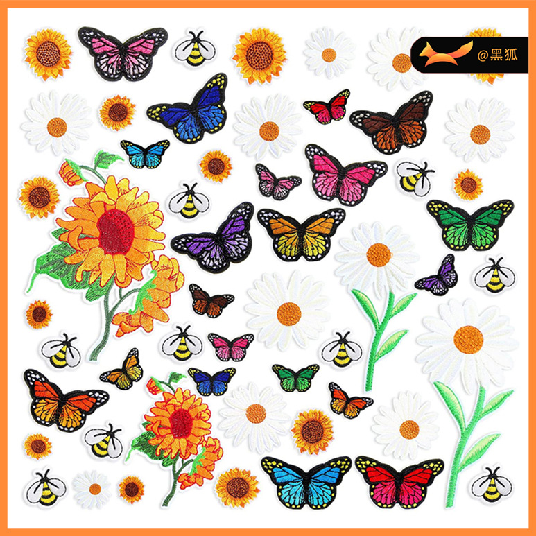 cartoon embroidery cloth sticker embroidery label bag sticker sunflower Zou chrysanthemum