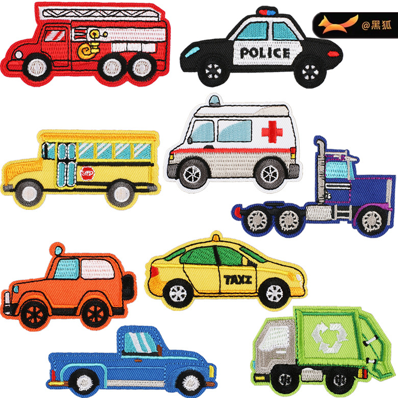 cartoon embroidery cloth sticker fire truck Patches sticker clothes decoration taxi pickup truck hat sock clothing