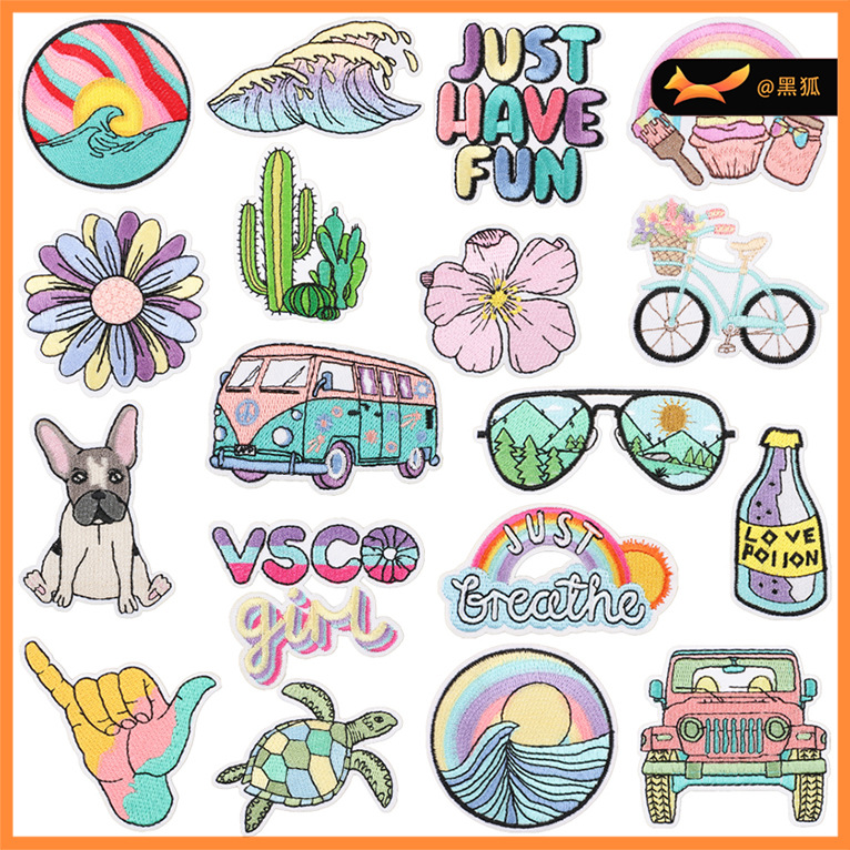 cartoon vehicle embroidery cloth sticker bicycle Patches sticker embroidery label landscape art