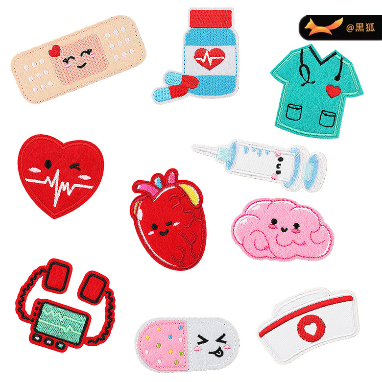 cartoon medical cloth sticker defibrillator syringe embroidery cloth sticker nurse decorative Patches sticker embroidery