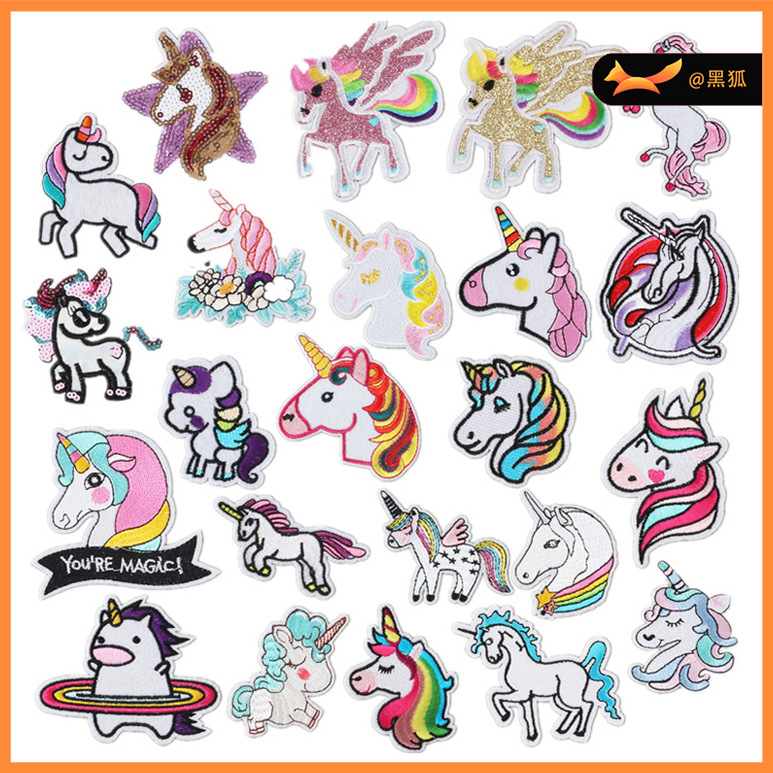 unicorn embroidery label clothes sticker pony cartoon ironing horse
