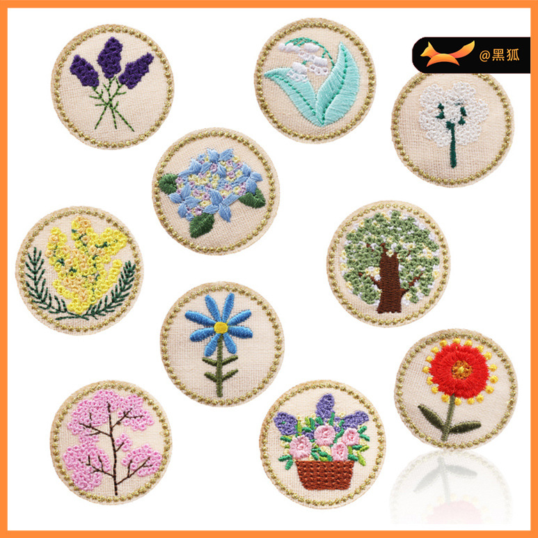 round embroidery cloth sticker rose flower basket embroidery label ironing flower Patches sticker