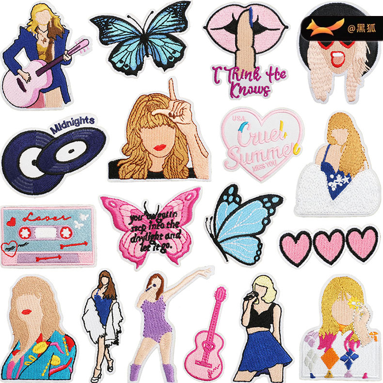 CD Disc Embroidery Cloth Sticker Female Patches Sticker Music Guitar Embroidery Badge Clothing Accessories