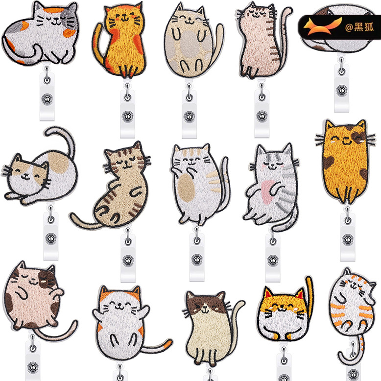 lazy cat embroidery cloth sticker easy pull button Patches sticker cat embroidery label clothes embroidery sticker