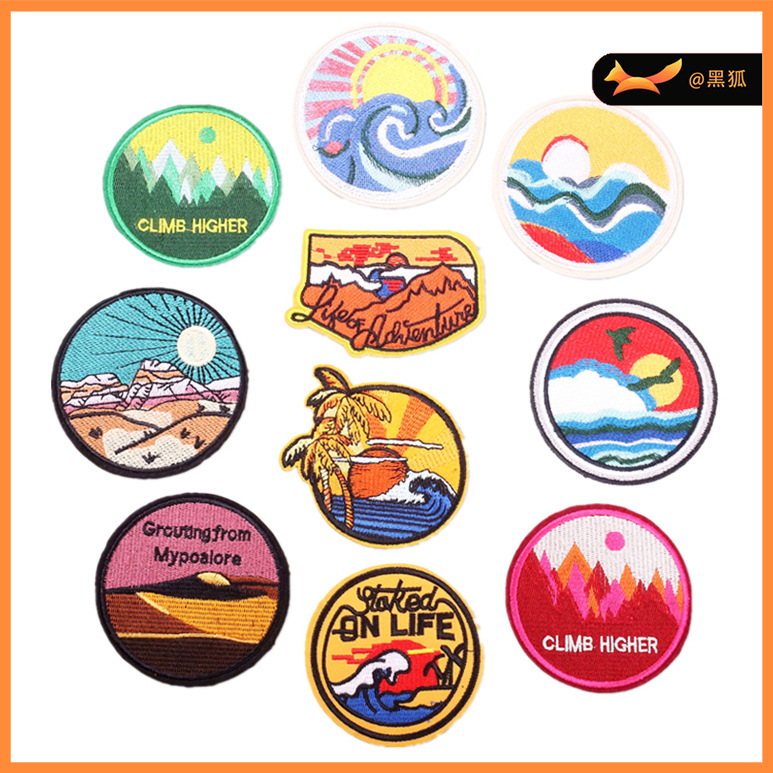 Embroidery Badge  Sunset Embroidery Cloth Sticker Badge Adhesive hat sock Clothing Bust Label Patches Sticker