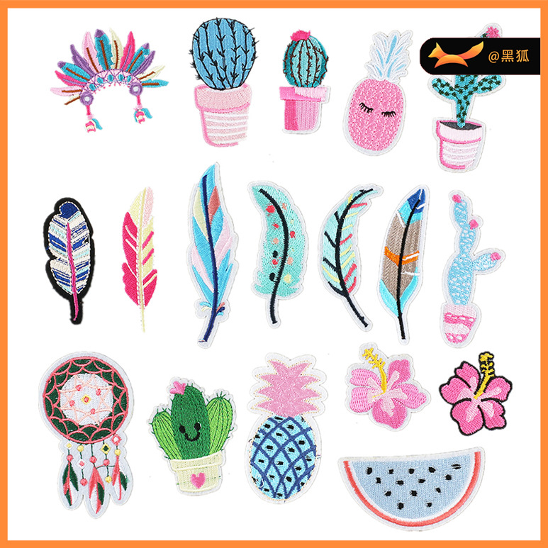 embroidery label pineapple cloth sticker feather ironing embroidery cloth sticker decorative Patches sticker