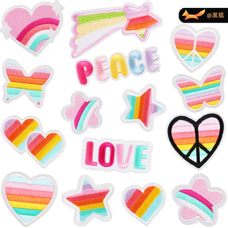 pink embroidery cloth sticker set love love Patches sticker star