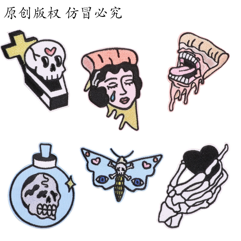 embroidery sticker embroidery label Skull ghost head cloth label Clothing accessories DIY Patches Animal cloth sticker
