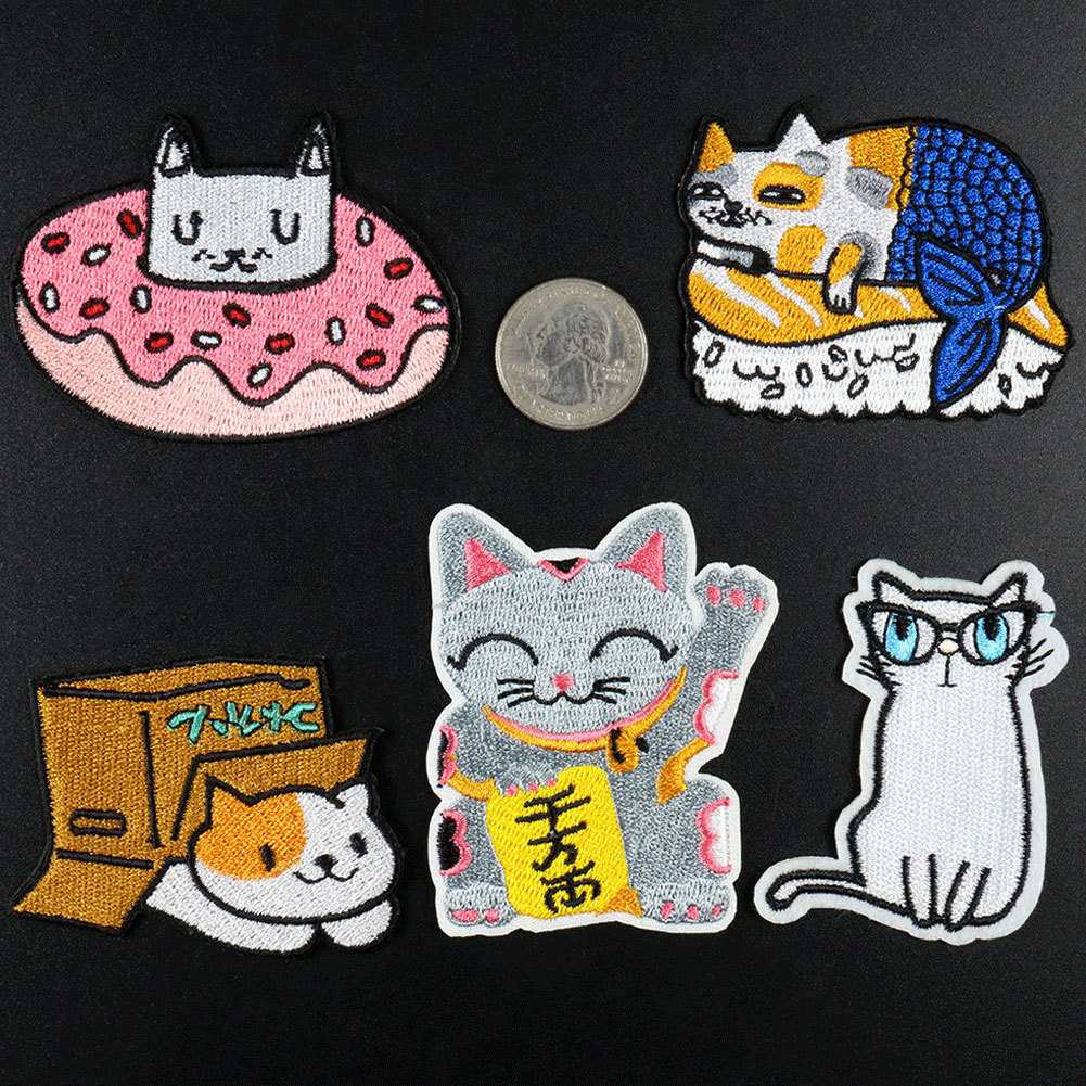 Cartoon boundless cloth sticker donut cat lucky cat box cat adhesive embroidery clothing accessories Patches sticker