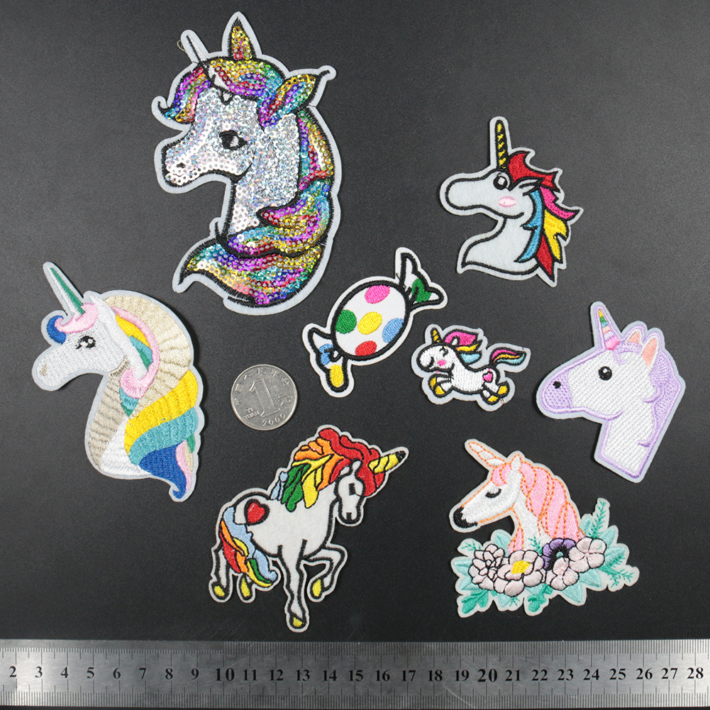 Cartoon sequins unicorn embroidery iron on patches sacred hat sock clothing accessories hole patches