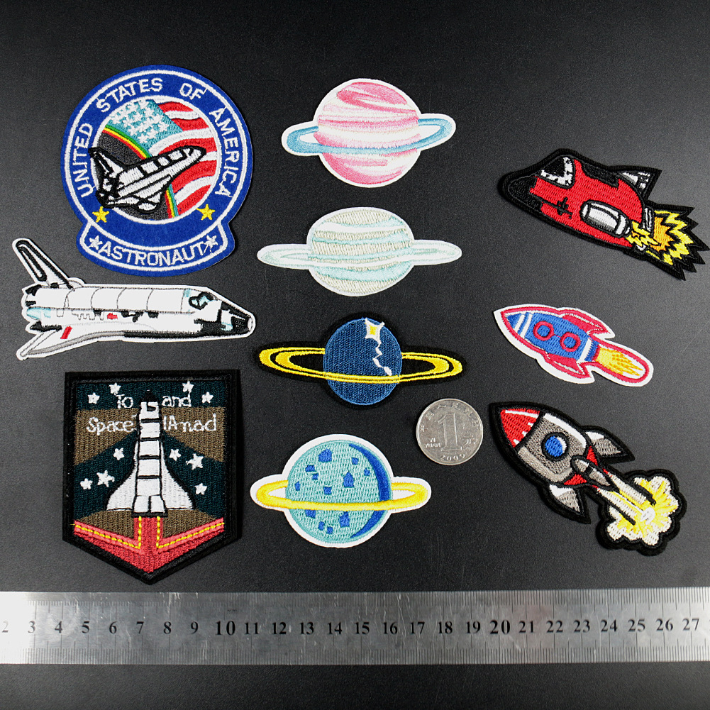 hat sock Shoes Hats Bags Hole Patches embroidery iron on patches Rockets Spaceships Planets Stars Embroidery Patches