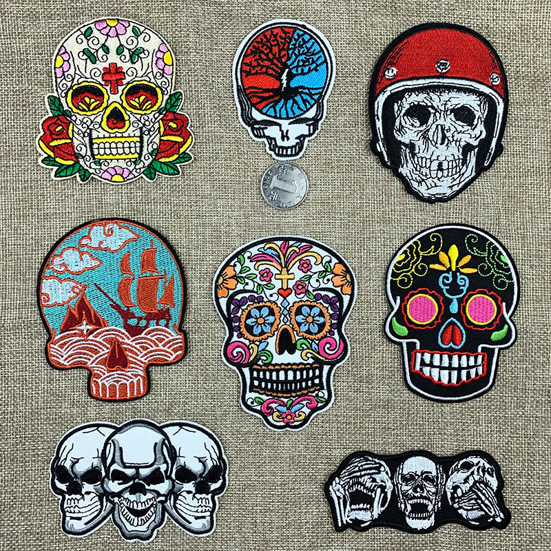 Skull cloth sticker rock style white bone adhesive embroidery clothing accessories DIY Patches