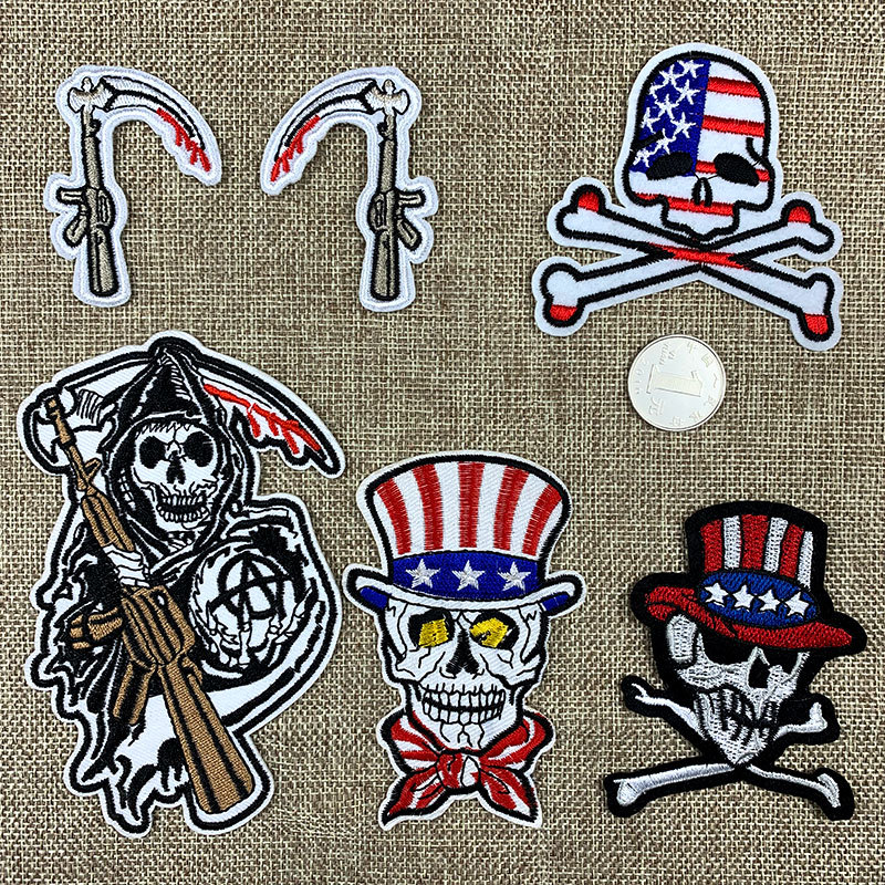 American skull cloth sticker style bone adhesive embroidery clothing DIY jewelry