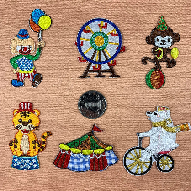 hat sock clothes school bags hats creative DIY adhesive-backed iron on patches circus clown Ferris wheel embroidery stickers