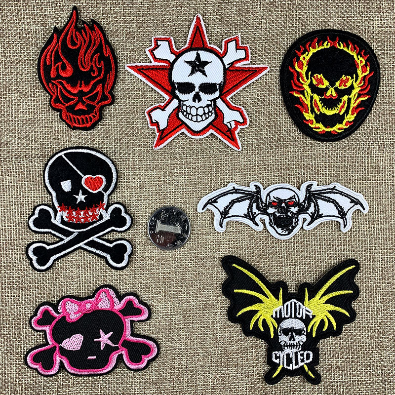 Skull embroidery cloth sticker style evil devil reaper sickle adhesive DIY clothing accessories patch