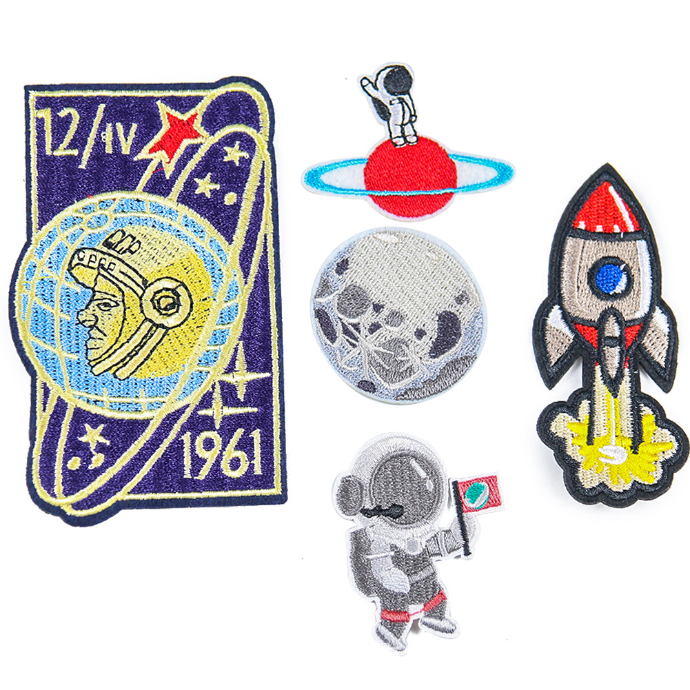Cartoon Aerospace Series Embroidery Satellite Moon Rocket Cloth Sticker Clothing Accessories Patches Sticker Adhesive