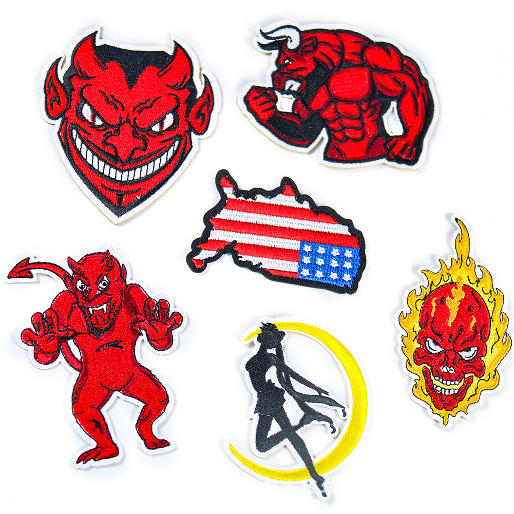 style embroidery devil flag moon beautiful woman fire face mask badge clothes accessories holes Patches stickers