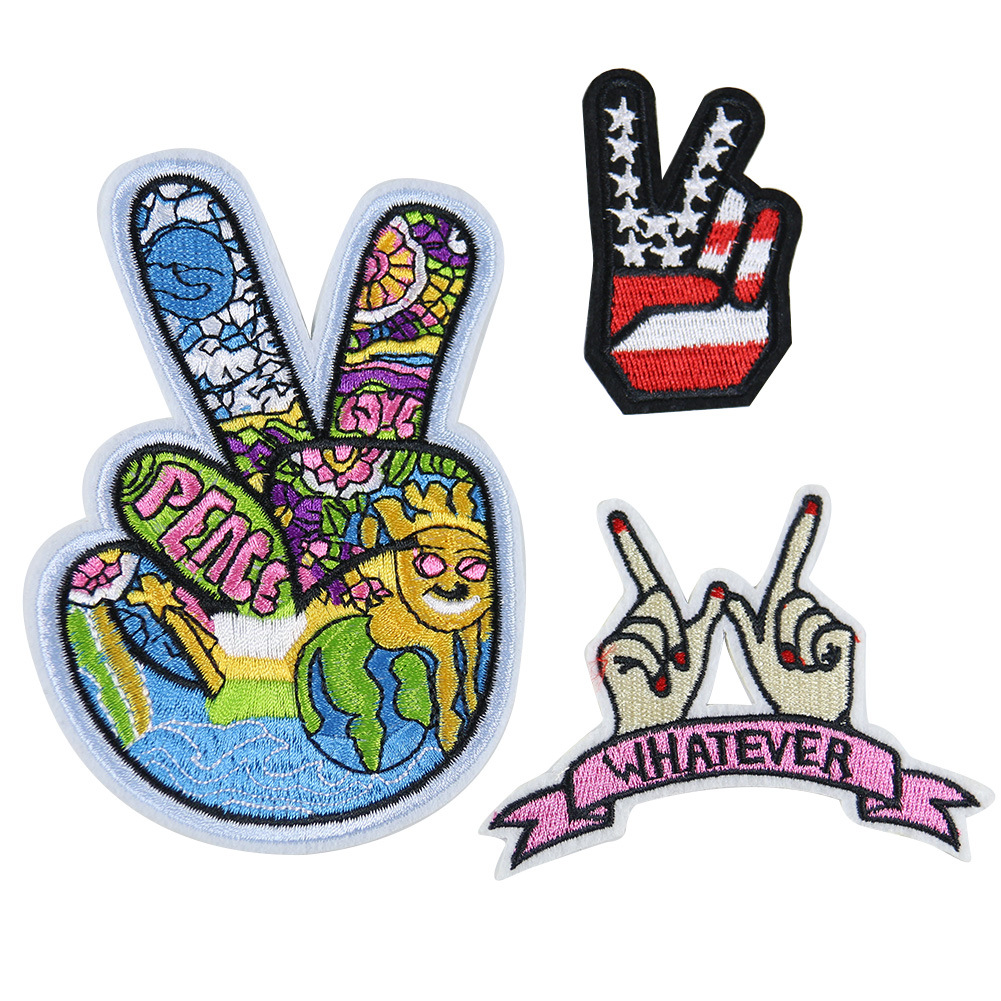 Embroidery Hip Hop V Hand Scissors Hand Badge Cloth Sticker Clothes Decorative Patches  Hole Sticker DIY Accessories Adhesive