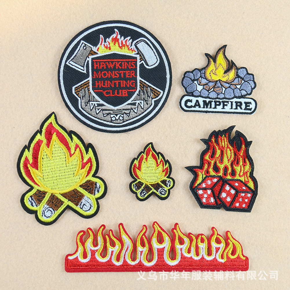 Cartoon embroidery badge flame dice bonfire cloth sticker hat sock clothing accessories Patches sticker