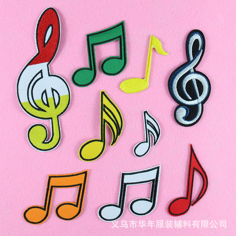 Cartoon music note embroidery cloth sticker staff symbol hat sock clothing accessories DIY Patches sticker adhesive