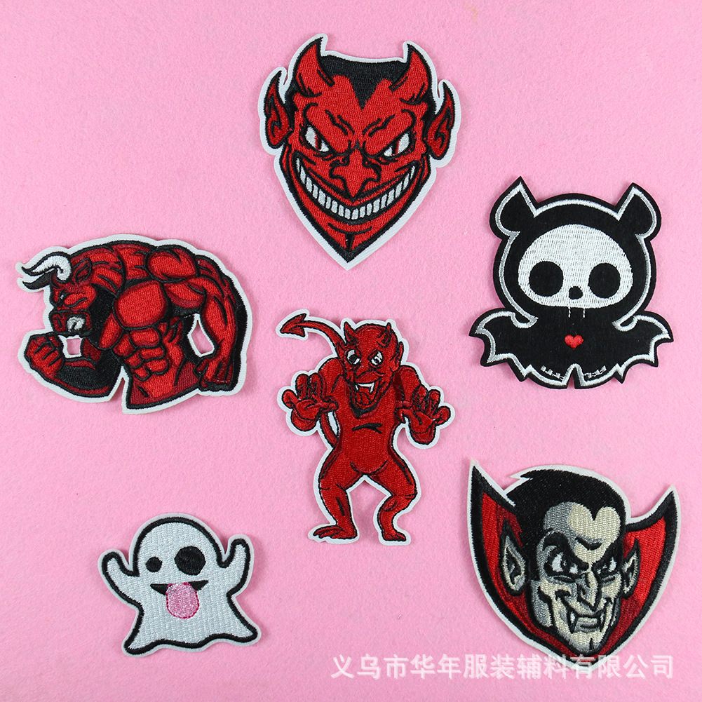 Cartoon Embroidery Badge Vampire Demon Bat Skull Cloth Sticker hat sock Clothing Accessories Adhesive Patches Sticker