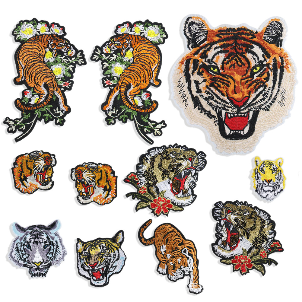 Cartoon Forest Embroidery Large Tiger Animal Cloth Sticker Clothing AccessoriesAdhesive DIY Patches Sticker