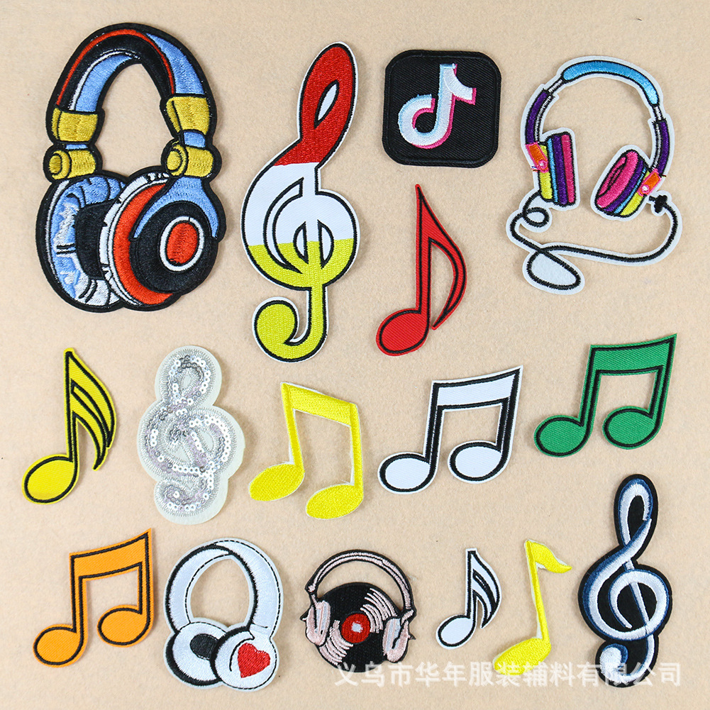 music note embroidery cloth sticker music symbol earphone embroidery sequin clothing accessories DIY Patches sticker