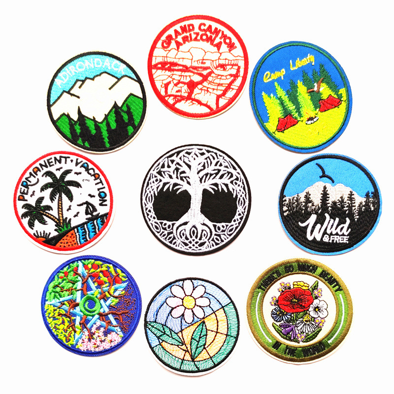 Embroidery Round Badge Embroidery Cloth Sticker Adhesive Patches Shoes Hats Luggage Clothing Accessories