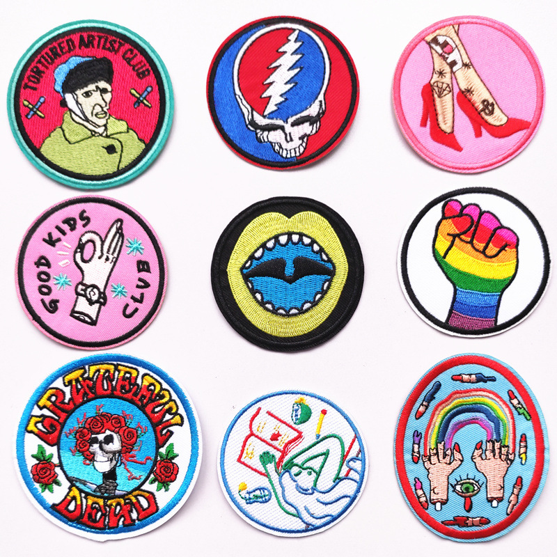 round embroidery badge sticker cartoon embroidery decorative sticker DIY clothes Patches sticker can be ironed