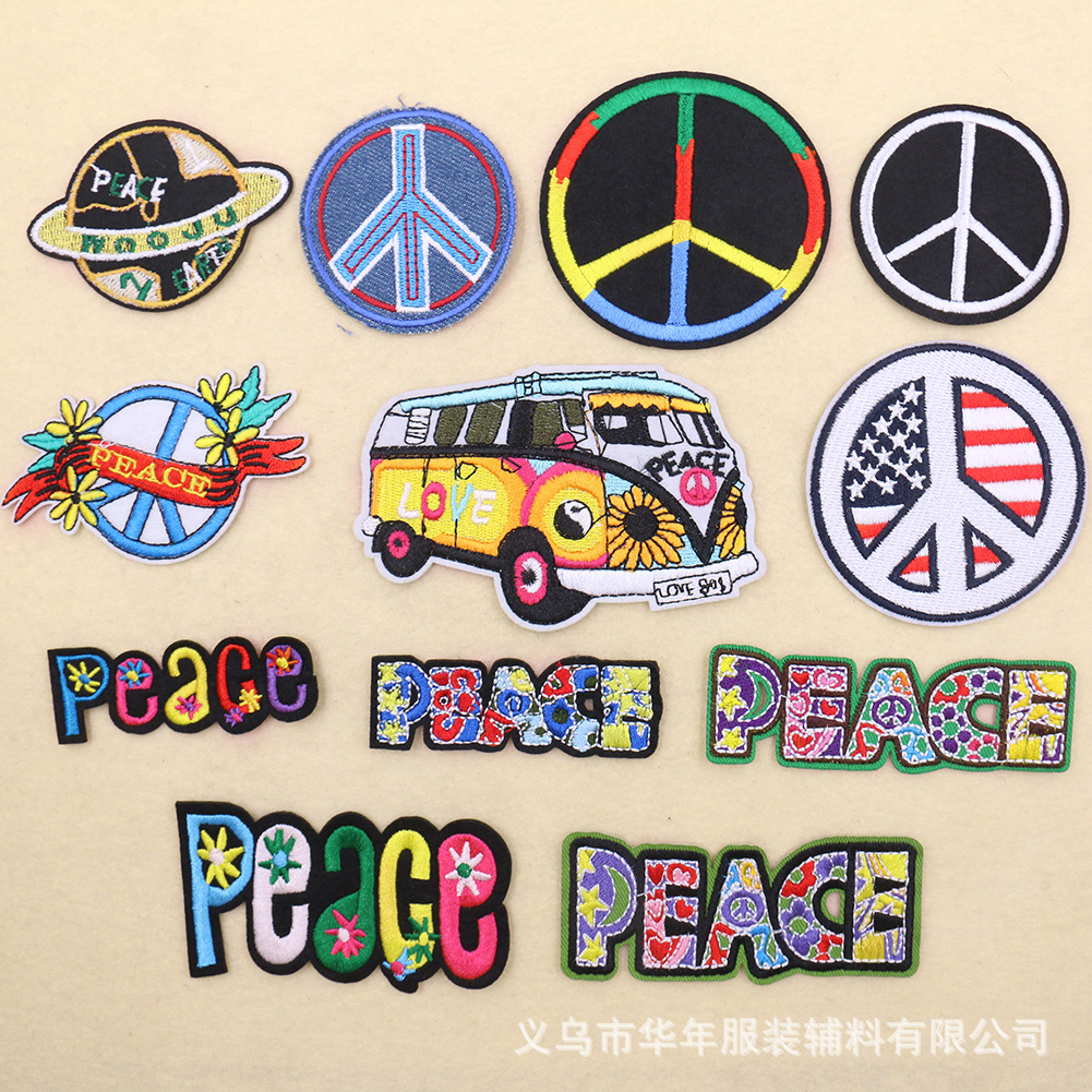 Cartoon peace embroidery cloth sticker peace letter bus clothing accessories adhesive DIY patch