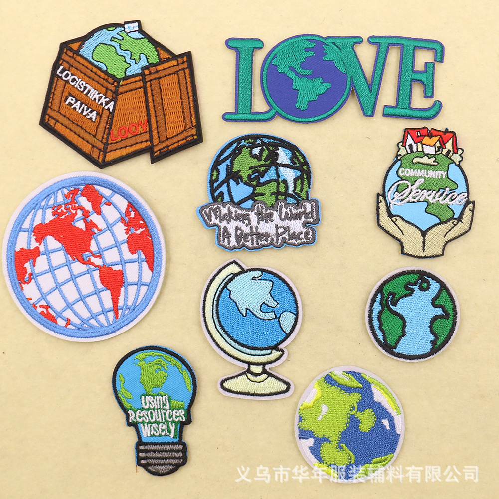 Love earth embroidery badge LOVE letter cloth sticker cartoon earth adhesive clothing accessories DIY patch