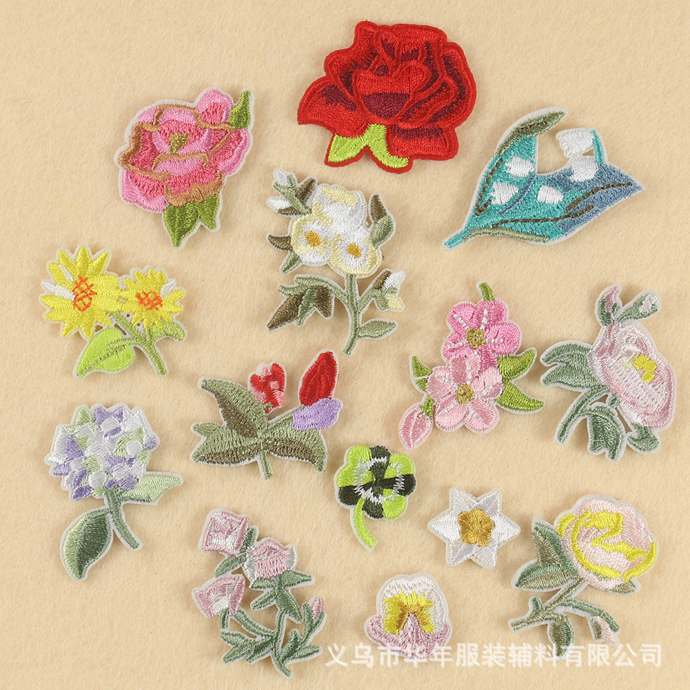 Cartoon DIY Patches flower set rose embroidery cloth sticker hat sock clothing accessories