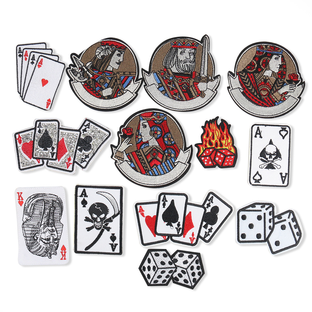 flame dice poker embroidery cloth sticker adhesive DIY badge clothing accessories patch