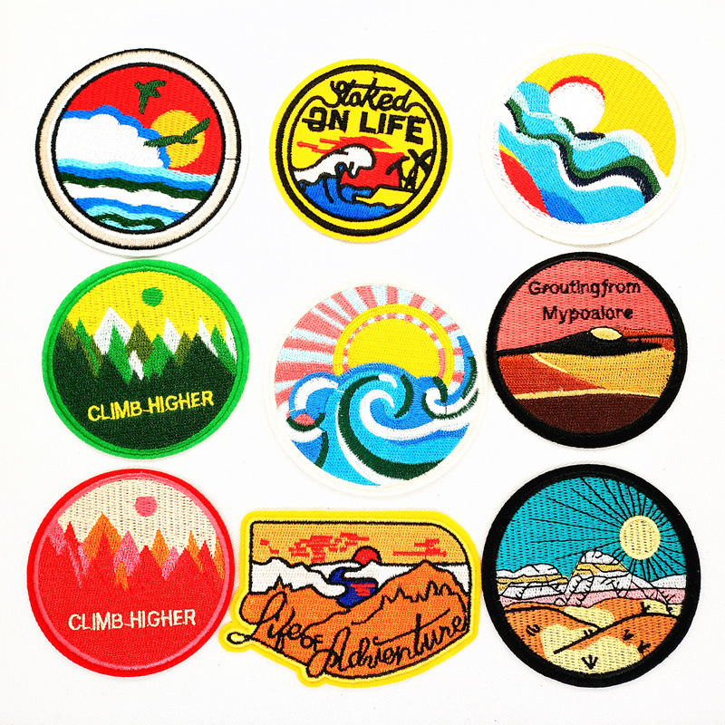 round embroidery badge cloth sticker clothes Patches sticker outdoor series sticker pants can be ironed and sewn