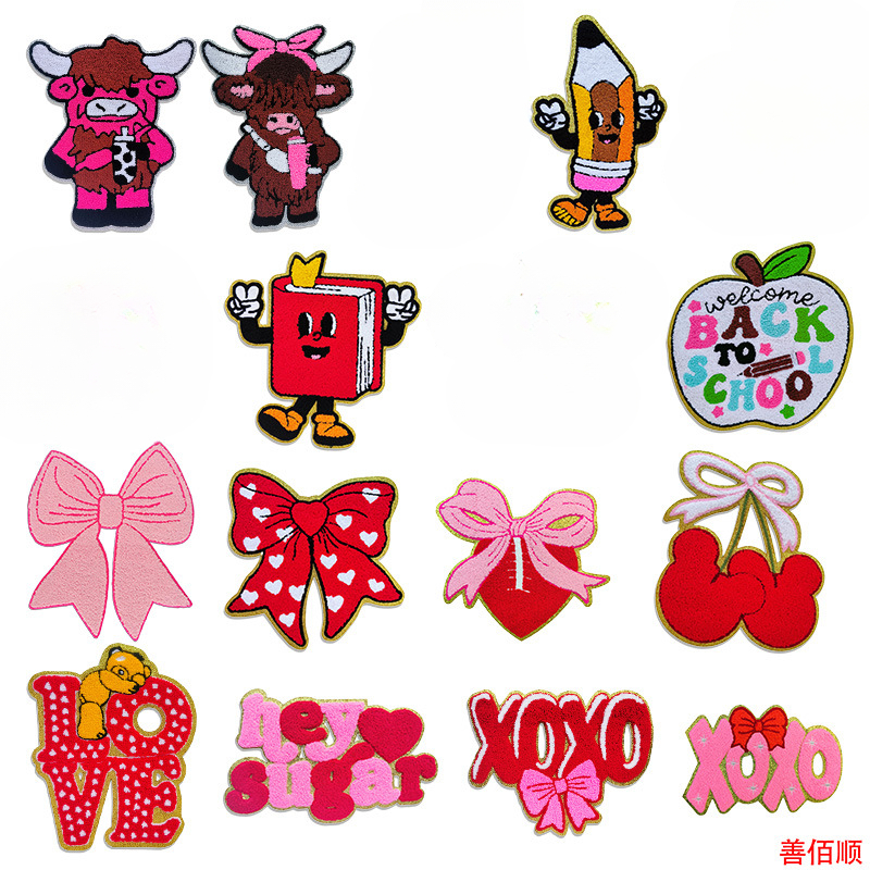large embroidery cartoon animal bear cow cloth sticker Patches sticker