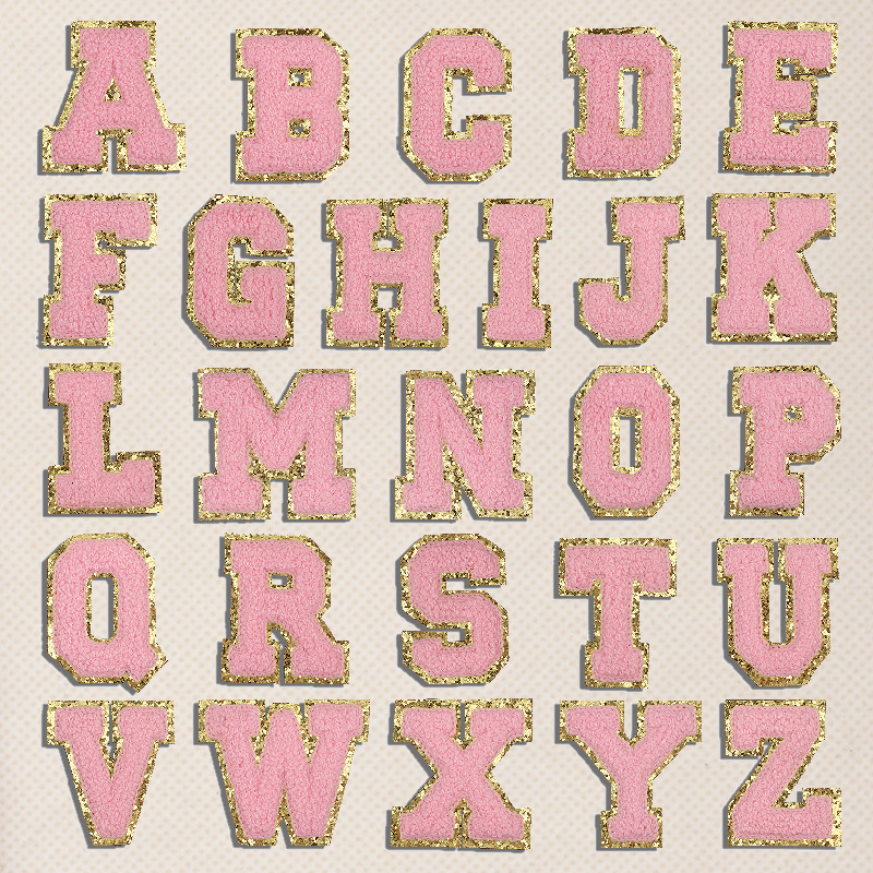 pink letter embroidery cloth sticker 26 letters embroidery clothes and hats accessories Patches sticker
