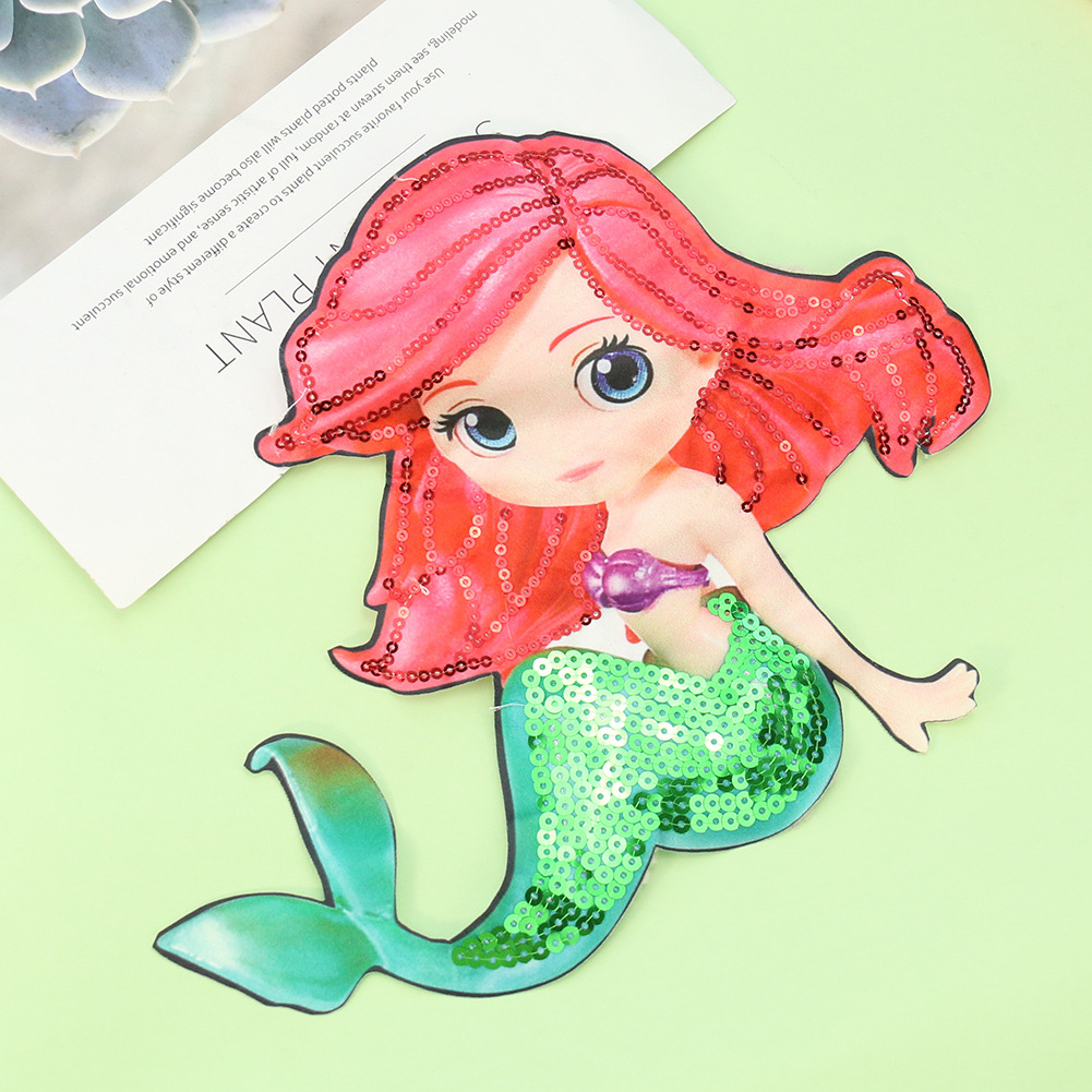Cartoon mermaid embroidery cloth sticker clothes fabric decoration accessories sequins decals holes patches