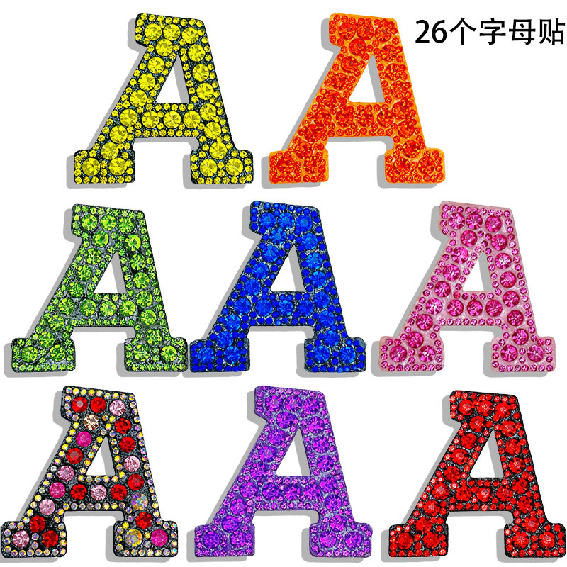 26 diamond letter iron on patches orange blue green red pink English stickers clothing bags shoes embroidery flower decorative stickers