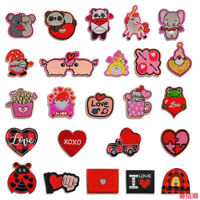 Valentine's Day cartoon cloth sticker felt bottom embroidery flower Patches decoration Cupid unicorn love sticker