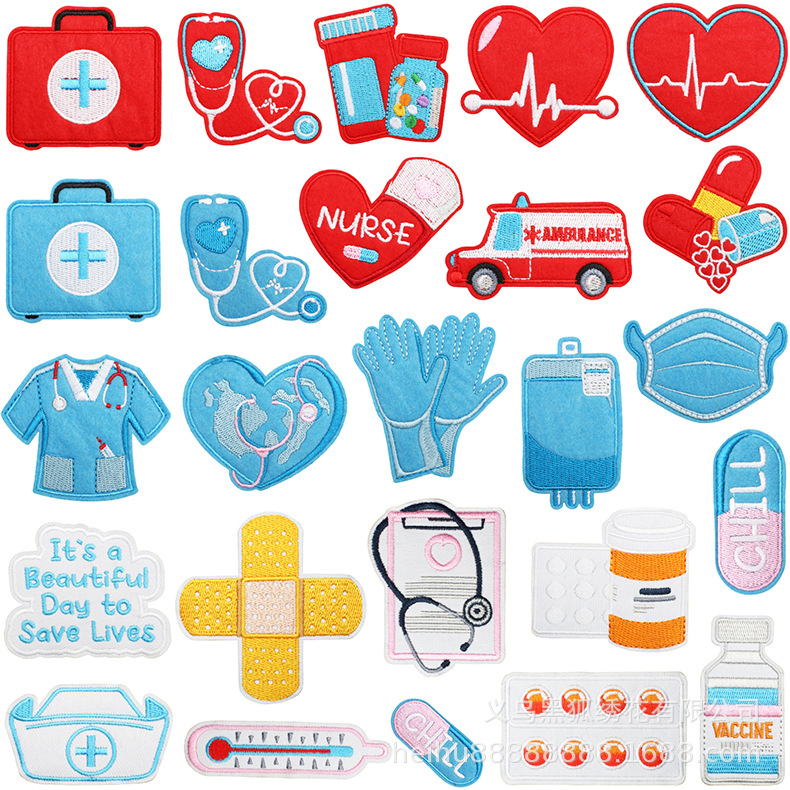 Ambulance embroidery cloth sticker medical supplies Patches sticker embroidery label cartoon medicine balls stethoscope embroidery