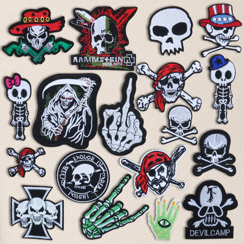 Horror Skull Embroidery Cloth Sticker Clothes Hole Embroidery Skull Shelf Patches Sticker