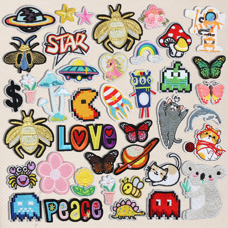 cartoon animals flower embroidery iron on patches planet mushroom clothes and hats Patches stickers are.