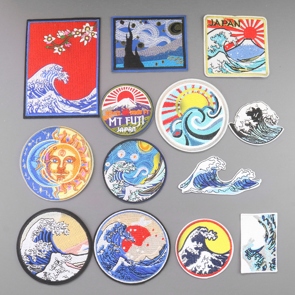 Embroidery Round Adhesive Hole Patches Decal Sunrise Embroidery Cloth Sticker Cartoon Clothing Accessories