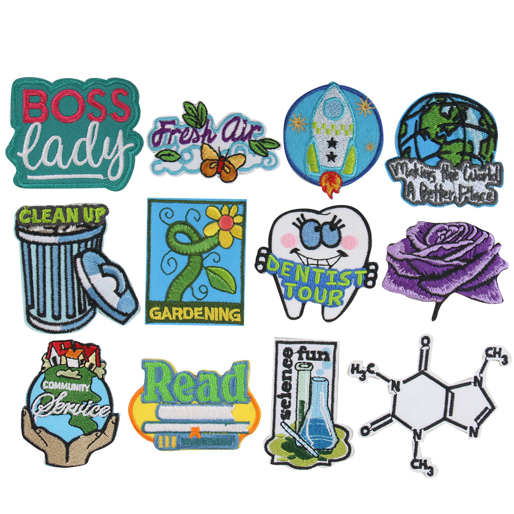 Cartoon Embroidery Book Earth Letter Embroidery Cloth Sticker hat sock Clothing Accessories DIY Patch