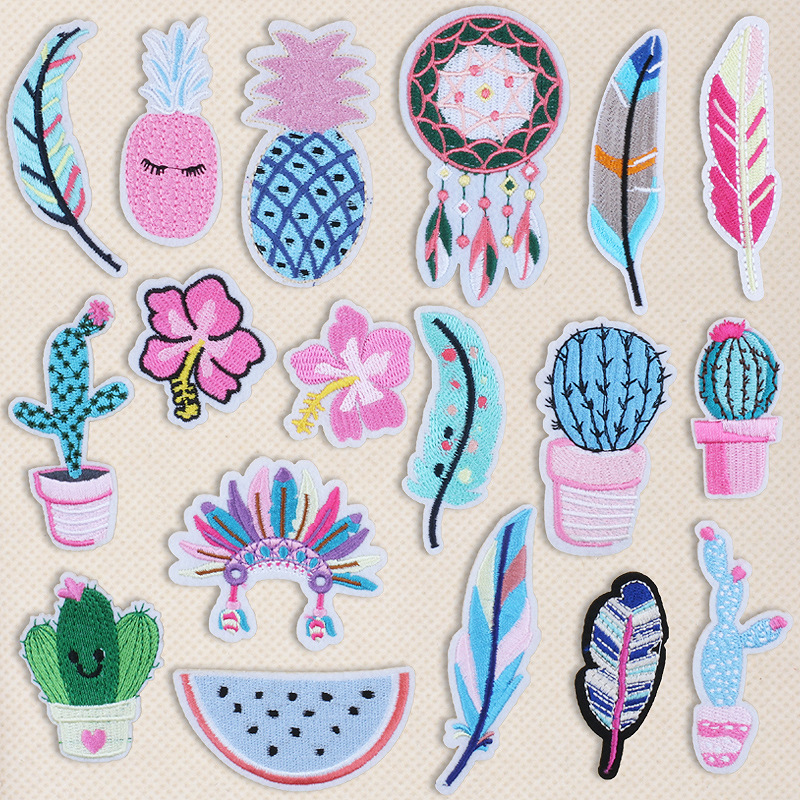 Cartoon leaf pineapple embroidery cactus flower ironing embroidery cloth sticker coat and hat sticker