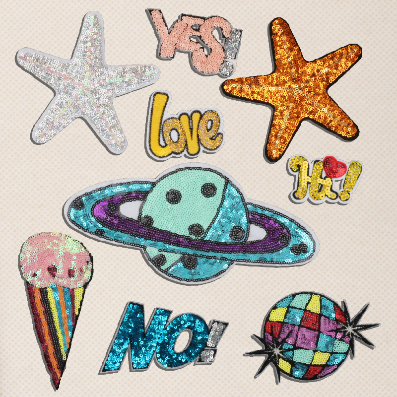 sequined planet embroidery cloth sticker yes and no letters hand ironing clothes and hats accessories Patches sticker