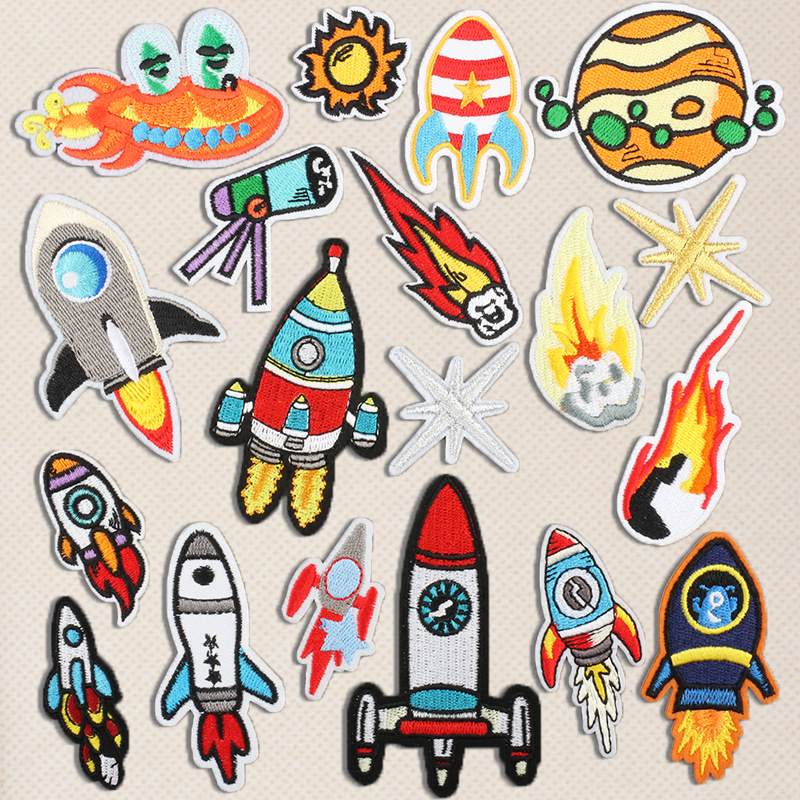 flying rocket embroidery fireball embroidery cloth sticker can be ironed and sewn Patches sticker clothing accessories